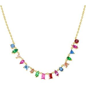 G&Gem - Multicolored gemstone necklace - 18” 14k gold plated and cubic zirconia